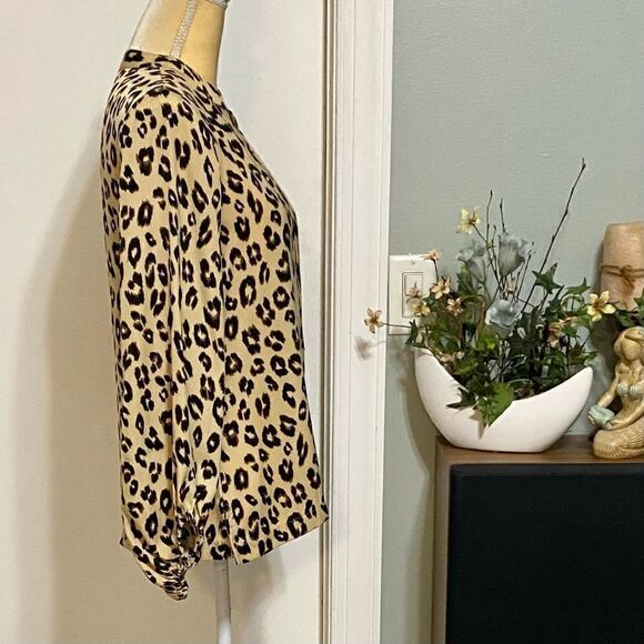 Chico's Semi-Sheer Top Animal Print Browns Size 0 S(4-6) 3/4 Elastic Sleeves EUC - Picture 4 of 10